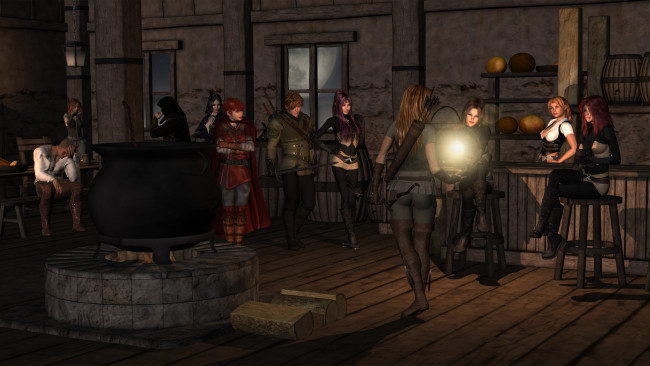 Обои картинки фото 3д графика, фантазия , fantasy, девушки, интерьер, фон, взгляд