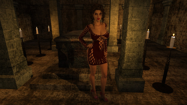 Обои картинки фото 3д графика, фантазия , fantasy, свечи, фон, взгляд, девушка