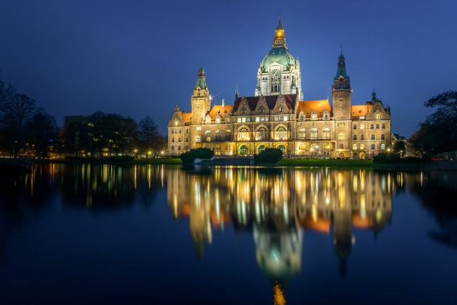 Обои картинки фото города, замки германии, maschpark, new, town, hall, ганновер, парк, ратуша, германия, germany, hanover, lower, saxony, отражение, пруд, нижняя, саксония