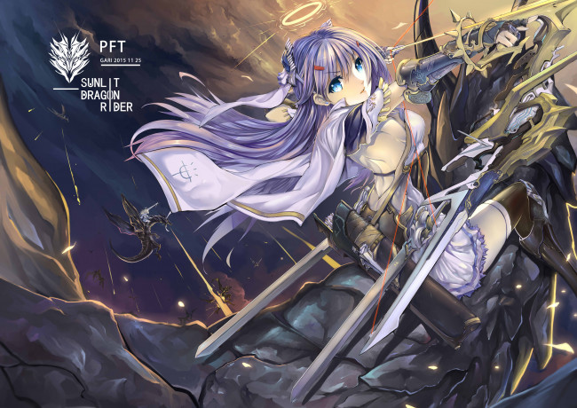 Обои картинки фото аниме, pixiv fantasia, оружие, девушка, арт, pixiv, fantasia, драконы, huali