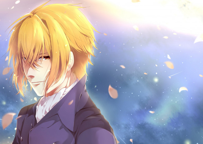 Обои картинки фото аниме, hakuoki, парень, фон, взгляд