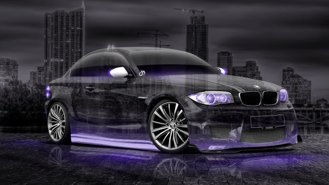 Обои картинки фото bmw m1 tuning crystal city night car 2015, автомобили, 3д, bmw, m1, tuning, crystal, city, night, car, 2015