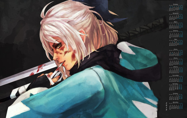 Обои картинки фото календари, рисованные,  векторная графика, оружие, профиль, девушка, 2018