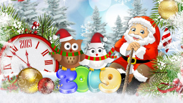 Картинка праздничные векторная+графика+ новый+год снег шары ветки птички дед мороз