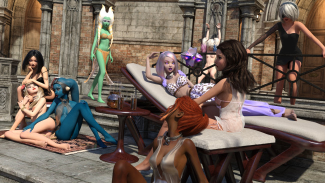 Обои картинки фото 3д графика, фантазия , fantasy, девушки, взгляд, фон