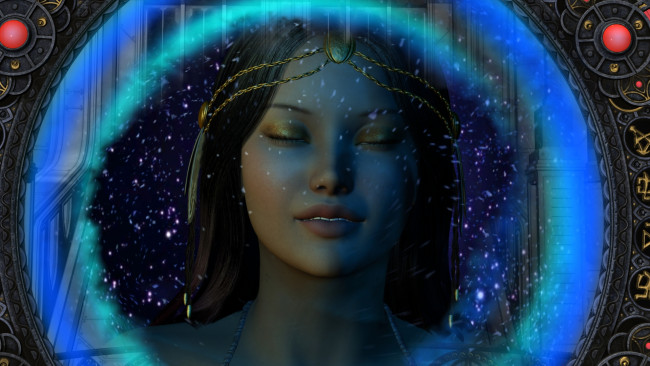 Обои картинки фото 3д графика, фантазия , fantasy, фон, взгляд, девушка