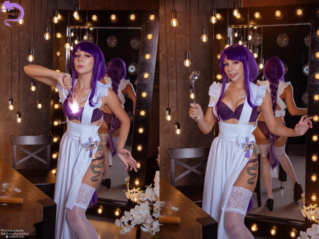 Обои картинки фото девушки, ольга кожевникова , lady bell, образ, костюм, тату, зеркало, половник, молния