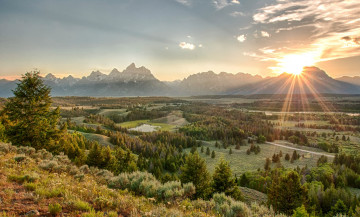 Картинка природа восходы закаты солнце горы равнина растительность облака