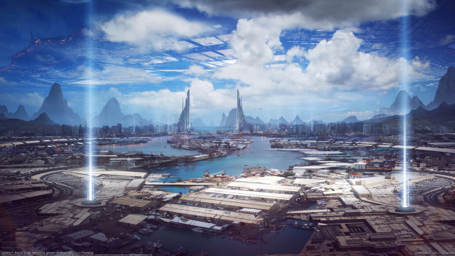 Обои картинки фото bastien grivet, фэнтези, иные миры,  иные времена, город, будущее, bastien, grivet