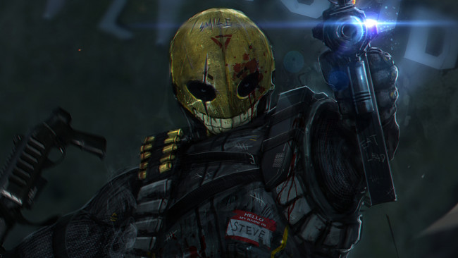 Обои картинки фото фэнтези, люди, смайл, солдат, оружие, маска