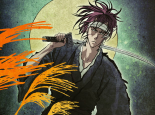 Картинка аниме bleach синигами abarai renji кимоно tite kubo art катана луна блич повязка