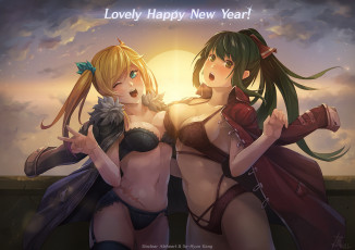 Картинка автор +rebe11 аниме зима +новый+год +рождество девушки закат rebe11