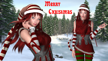 Картинка 3д+графика праздники+ holidays зима фон девушки взгляд