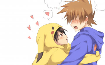 Картинка аниме pokemon maruki punchiki red ookido green парни