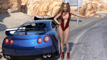 Картинка 3д+графика люди-авто мото+ people-+car+ +moto девушка взгляд фон