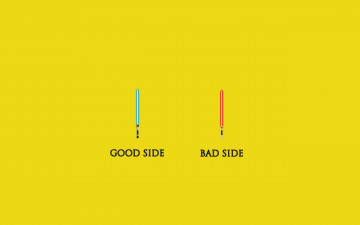 Картинка рисованное минимализм синий зло добро красный надписи стороны мечи