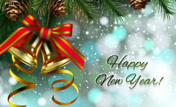 Картинка праздничные векторная+графика+ новый+год ветка бантик колокольчики