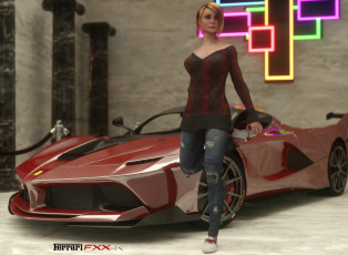 Картинка 3д+графика люди-авто мото+ people-+car+ +moto девушка фон автомомбиль