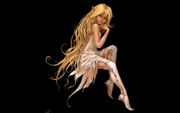 Картинка фэнтези эльфы девушка платье сапоги уши