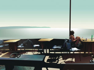 Картинка рисованное люди девушка кафе окно