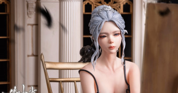 Картинка фэнтези _ghost+blade+ +призрачный+клинок девушка стул перья