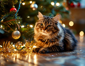 Картинка разное компьютерный+дизайн кот ёлка украшения