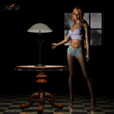 Картинка 3д графика people люди светильник стол девушка