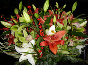 Картинка цветы букеты композиции лилии орхидеи