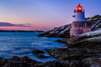 Картинка природа маяки огни мост ночь пролив маяк