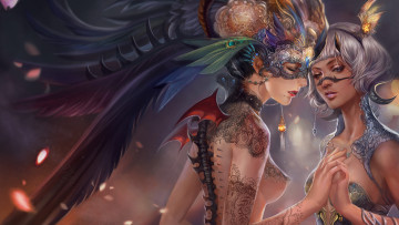 Картинка фэнтези существа тату кружево украшения маска девушки