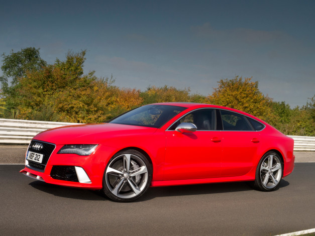Обои картинки фото автомобили, audi, sportback, rs7, красный, 2013, uk-spec
