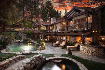 Картинка города -+здания +дома облака закат бассейн дом