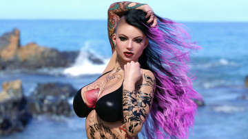 Картинка 3д+графика люди+ people фон девушка тату взгляд