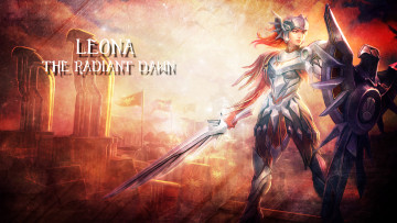 Картинка видео+игры league+of+legends щит меч латы взгляд фон девушка leona