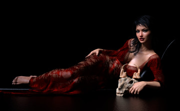 Картинка 3д+графика люди+ people череп взгляд фон девушка