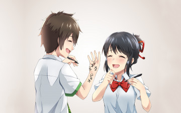 Картинка аниме kimi+no+na+wa девушка взгляд фон парень