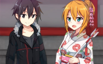 Картинка аниме sword+art+online девушки взгляд фон