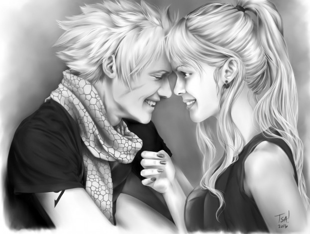 Обои картинки фото аниме, fairy tail, natsu, lucy