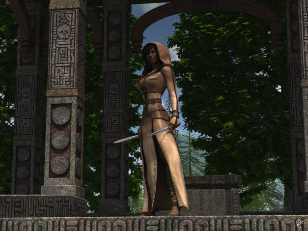 Обои картинки фото 3д графика, фантазия , fantasy, фон, взгляд, девушка