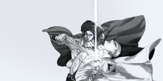 Обои картинки фото аниме, shingeki no kyojin, эрвин, леви