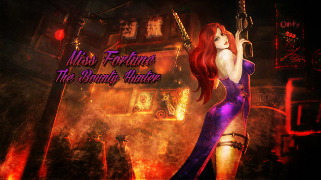 Обои картинки фото видео игры, league of legends, девушка, фон, взгляд, автомат, miss fortune