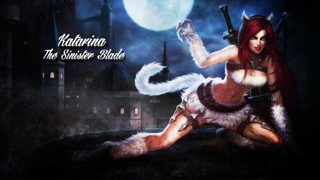 Обои картинки фото видео игры, league of legends, девушка, униформа, взгляд, фон, katarina