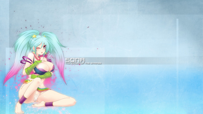 Обои картинки фото видео игры, league of legends, девушка, взгляд, фон, sona