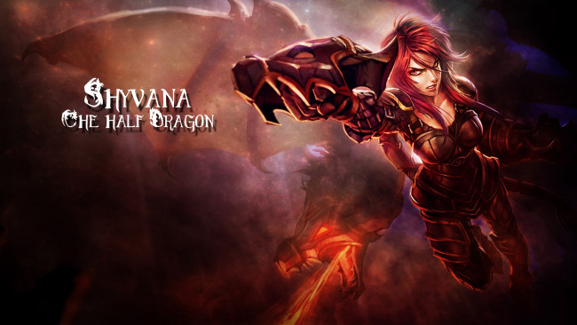 Обои картинки фото видео игры, league of legends, латы, фон, девушка, shyvana