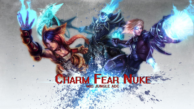 Обои картинки фото видео игры, league of legends, магия, униформа, фон, существо, мужчина, девушка, ahri, lucian