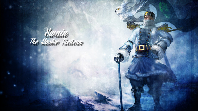 Обои картинки фото видео игры, league of legends, мужчина, трость, униформа, фон, птица, swain