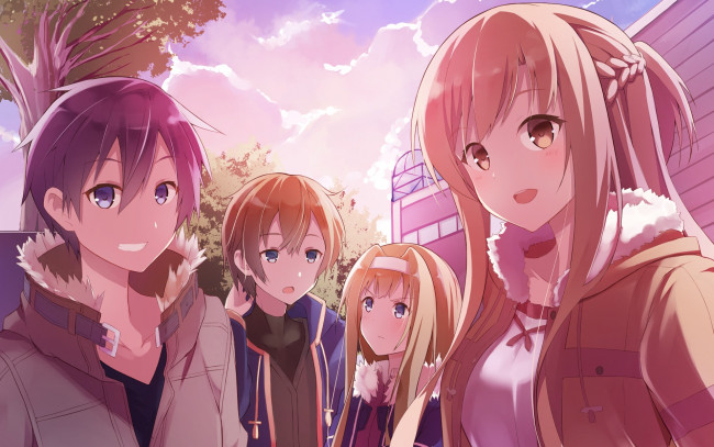 Обои картинки фото аниме, sword art online, девушки, фон, взгляд