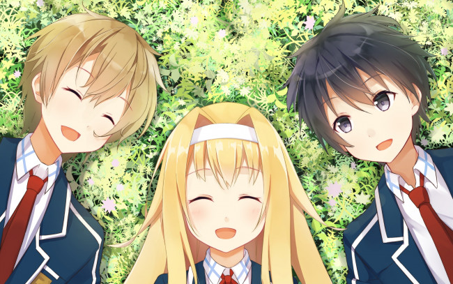 Обои картинки фото аниме, sword art online, фон, взгляд, девушки