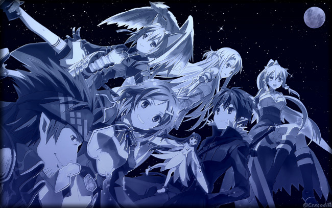 Обои картинки фото аниме, sword art online, взгляд, девушки, фон