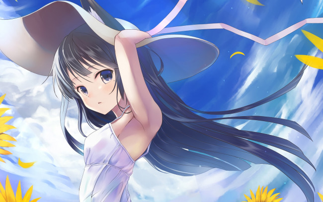 Обои картинки фото аниме, unknown,  другое, взгляд, фон, девушка